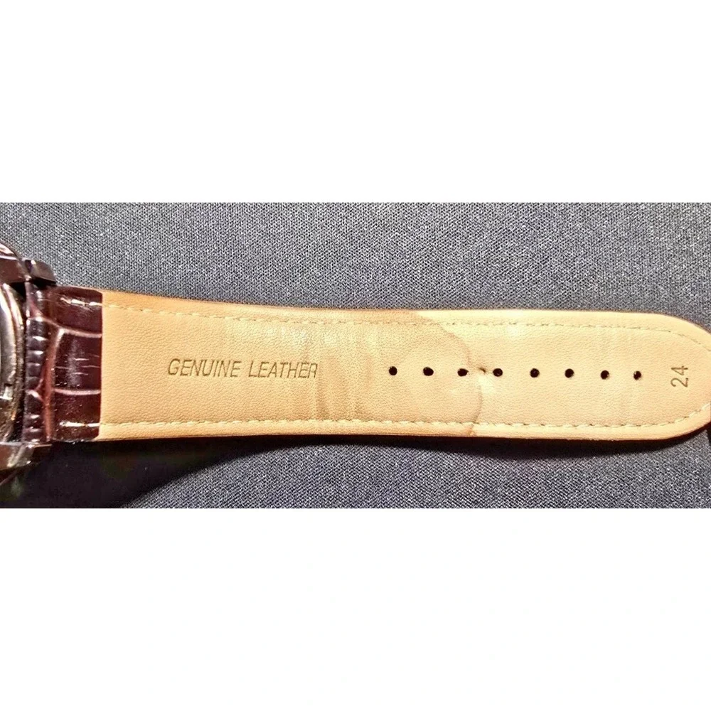 Stührling Original Brumalia Skeleton Watch Brown Leather Strap Exhibition Back